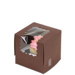 4 x 4 x 4" Chocolate Brown Individual Cupcake Bakery Boxes with Window