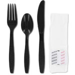Black Poly Wrapped Cutlery Kits 6 - 7" (Knife, Fork, Spoon, Salt, Pepper)