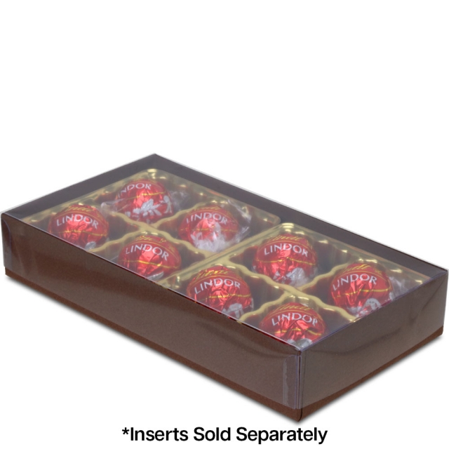 1/4 lb. Cocoa Candy Box with Clear Lid - 6.5 x 3.5 x 1.125 in.