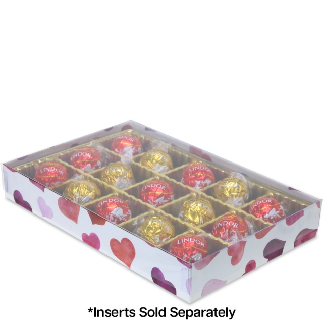 1/2 lb. Watercolor Hearts Candy Box with Clear Lid - 8.125 x 5.25 x 1.125 in.