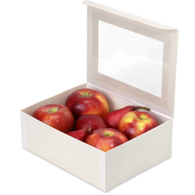 Wooden Medium Rectangle Collapsible Box with Attached Windowed Lid  - 6.5 x 8.5 x 3 in.