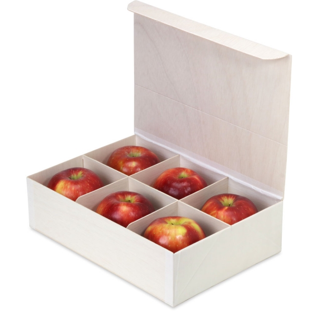 Wooden Large Collapsible Bento Box with Attached Lid and 3 Divider Inserts - 8 x 11 x 3 in.