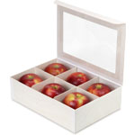 Wooden Large Collapsible Bento Box with Attached Windowed Lid and 3 Divider Inserts - 8 x 11 x 3 in.