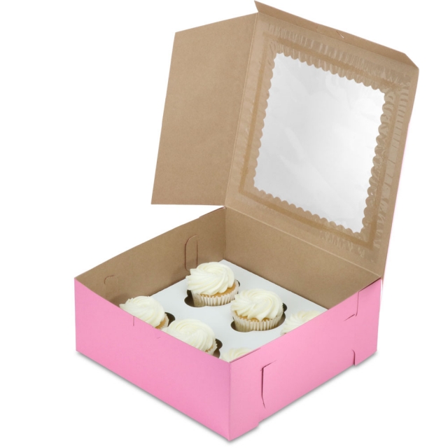 10 x 10 x 4" Pink Pastry Bakery Boxes with Window