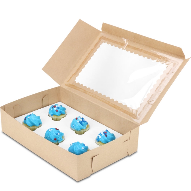 10 x 7 x 2.5" Recycled Brown Kraft Cupcake Bakery Boxes with Window