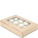 14 x 10 x 2.5" Recycled Brown Kraft Cupcake Bakery Boxes with Window
