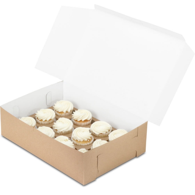 14 x 10 x 4" - Natural Brown Kraft Outside w/ White Inside Bakery Boxes