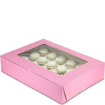 19 x 14 x 4" Pink Cupcake Bakery Boxes with Window