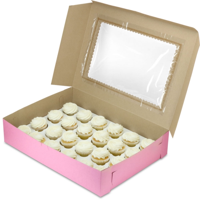 19 x 14 x 4" Pink Cupcake Bakery Boxes with Window