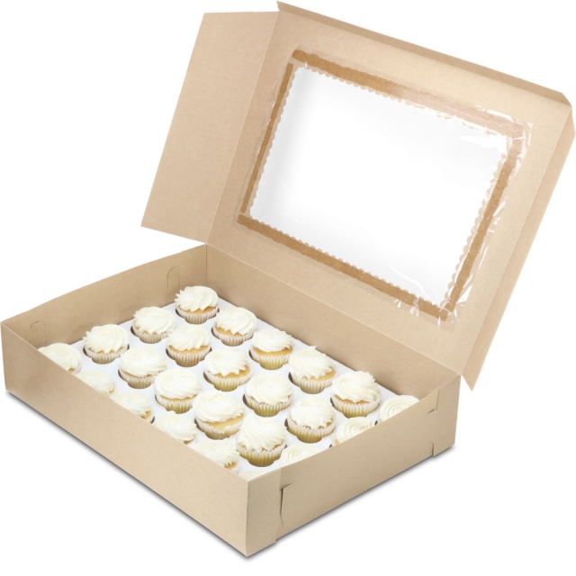 19 x 14 x 4" Recycled Brown Kraft Cupcake / Bakery Boxes with Window