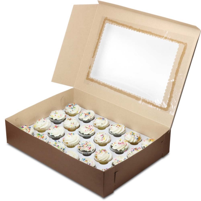 19 X 14 X 4" Chocolate Brown Cupcake Bakery Boxes with Window