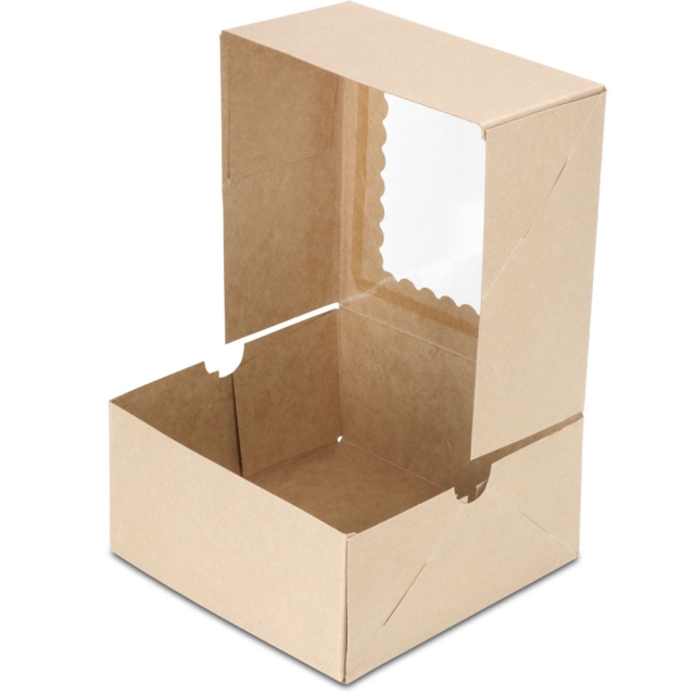 6 x 6 x 3" Premium Semi-Automatic Brown Kraft Pie / Bakery Boxes with Window