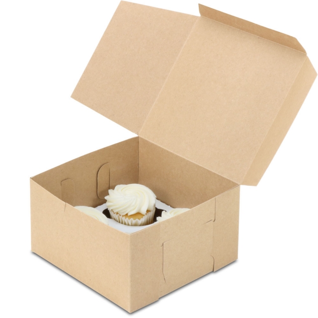 7 x 7 x 4" 100% Recycled Brown Kraft Pastry Bakery Boxes