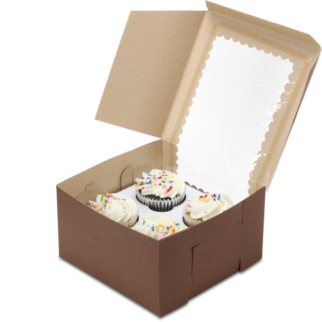 7 x 7 x 4" Chocolate Brown Pastry Bakery Boxes with Window