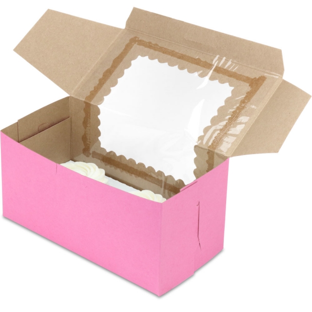 8 x 4 x 4" Pink Cupcake Bakery Boxes with Window