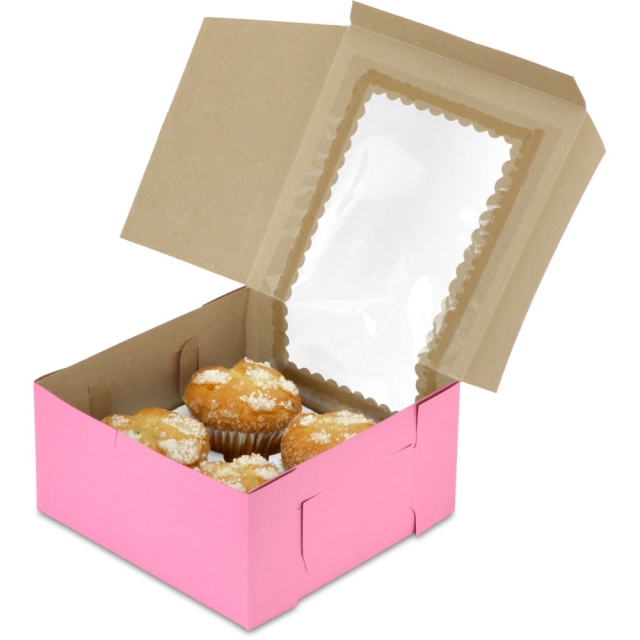 8 x 8 x 4" Pink Cupcake Bakery Boxes with Window