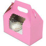 8 X 4 X 4" Gable Style Pink Strawberry Tinted Cupcake Boxes with Window