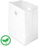 Biodegradable Plastic Flat Bottom Takeout Bags with Die Cut Handles - 12 x 9 x 16"