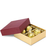 1/8 lb. Gold Base w. Burgundy Lid Two Part Rigid Candy Boxes - 3.5 x 3.25 x 1.125 in.