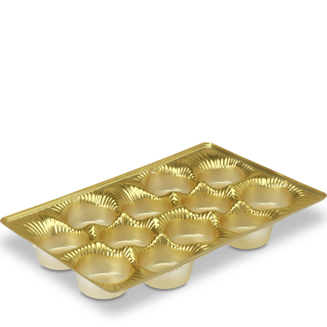 Twelve Round Cavity Gold Candy Box Inserts - 8.125 x 5.25 in.