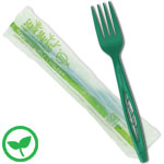 Green Compostable Forks - Individually Wrapped - 6 in.