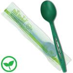 Green Compostable Spoons - Individually Wrapped - 6 in.