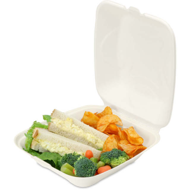 8 x 8 in. Compostable Clamshell Takeout Box (Sugarcane / Bagasse)