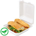 8 x 8 x 3 in. White Sugarcane Clamshell Hinged Takeout Box