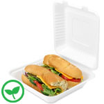 9 x 9 x 3 in. White Sugarcane Clamshell Hinged Takeout Box