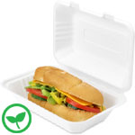 9 x 6 x 3 in. White Sugarcane Clamshell Hinged Takeout Box