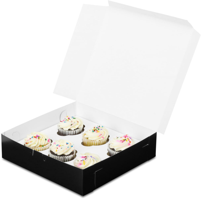 10 x 10 x 2.5" Black Cupcake / Pie / Bakery Boxes