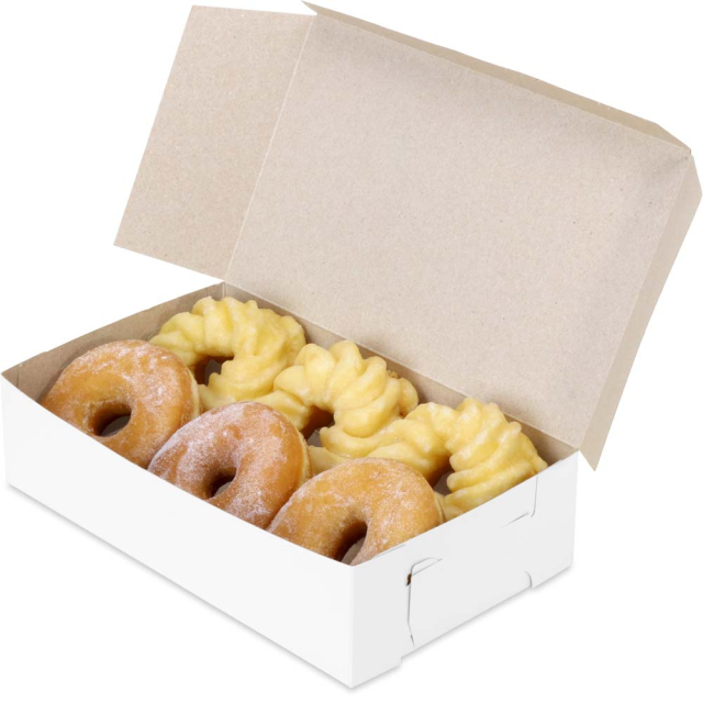 White Donut Bakery Boxes 1 Piece Lock Corner - 10 x 6 x 2.5 in.