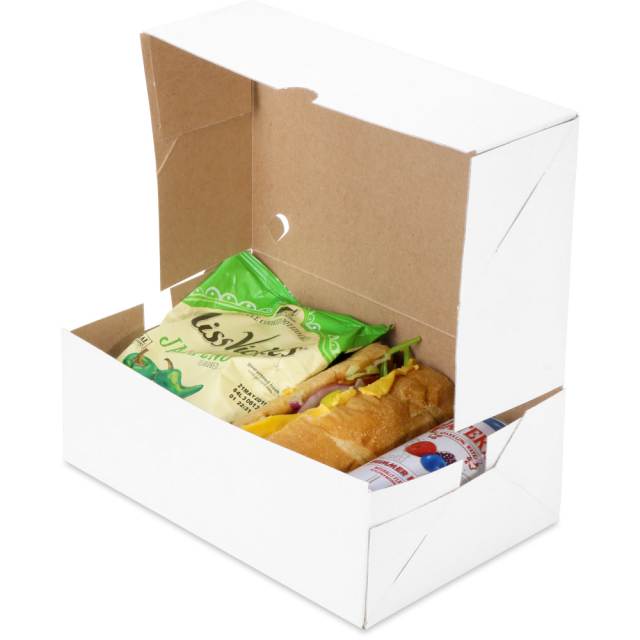 White Disposable Take Out Lunch Boxes w. Vents - 9-7/8 x 6-3/8 x 3-7/16 in.