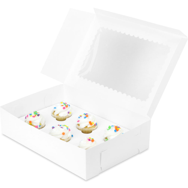 10 x 7 x 2.5" White Cupcake Bakery Boxes with Window