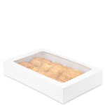 13 x 8.375 x 2.25" Premium Semi-Automatic White Bakery Boxes with Window