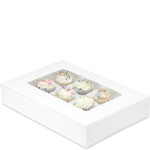 14 x 10 x 2.5" White Cupcake Bakery Boxes with Top Window