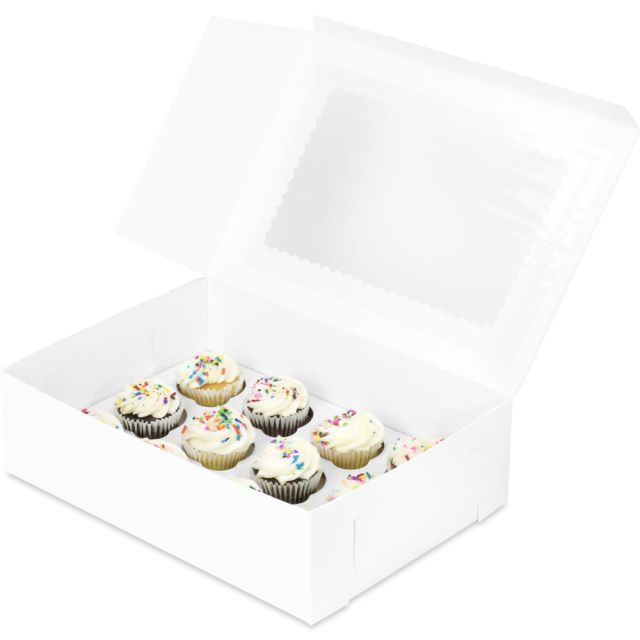 14 x 10 x 4" White Sheet Cake Bakery Boxes with Top Window