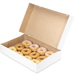 17 x 11 x 3" - White Donut Bakery Boxes With Natural Kraft Interior - Automatic One-Piece Design