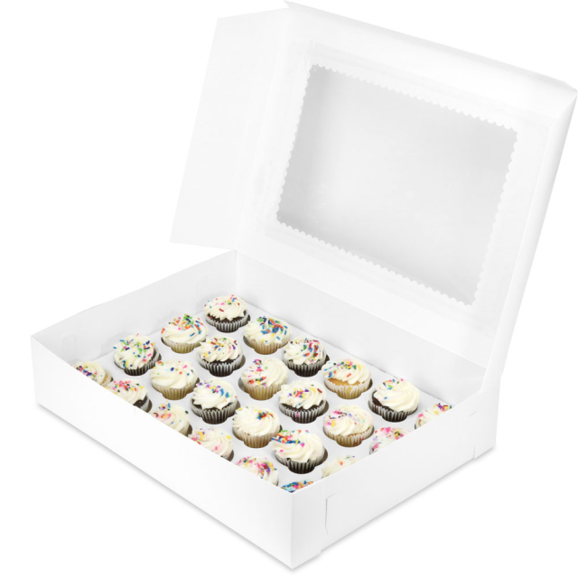 19 x 14 x 4" Plain White Cupcake Bakery Boxes with Top Window