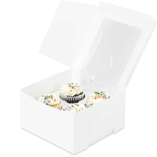 7 x 7 x 4" White Cupcake Bakery Boxes with Window