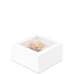 8 x 8 x 4" Premium Semi-Automatic White Pie / Bakery Boxes with Scalloped Top Window