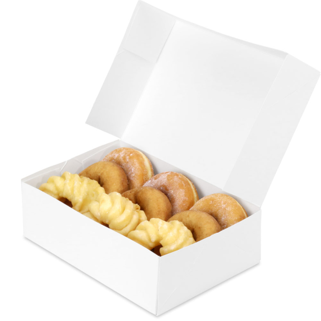 9-5/8 x 6-3/4 x 3" - Premium White Donut Bakery Boxes - Automatic One-Piece Design