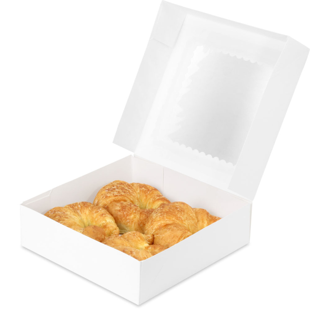 9 x 9 x 2.5" Premium Semi-Automatic White Pie / Bakery Boxes with Top Window