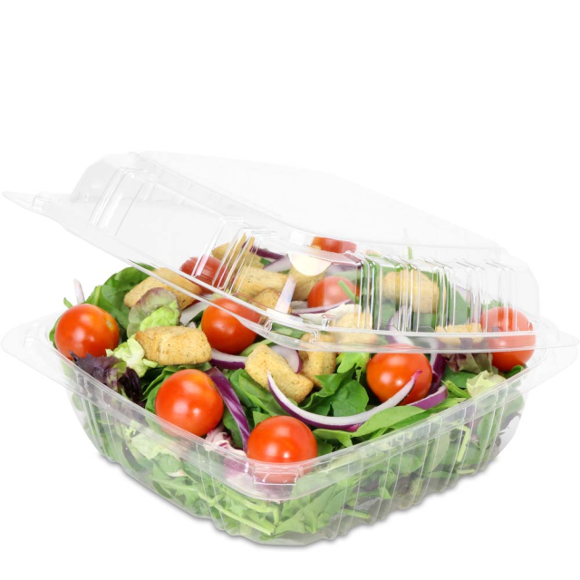 8 x 8 x 3-3/8 Clear Hinged Plastic Clamshell Container