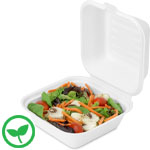 Sturdy Sugar Cane Clamshell Hinged Takeout Box - 6 x 6 x 3 in.