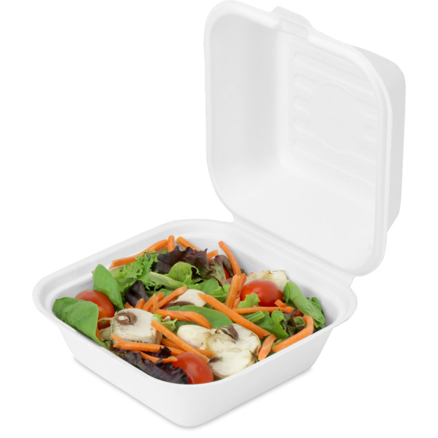 Sturdy Sugar Cane Clamshell Hinged Takeout Box - 6 x 6 x 3 in.