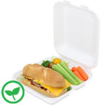 Sturdy Value Three Compartment Sugar Cane Clamshell Hinged Takeout Box - 8 x 8.5 x 2.75 in.