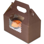 8 x 4 x 4" Gable Style Chocolate Brown Cupcake Boxes with Window