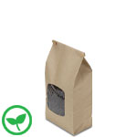 1 lb. Compostable Brown Kraft Paper Tin Tie Bags w. PLA Liner and Window