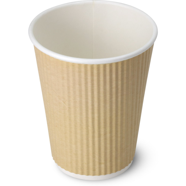 12 oz. Disposable Grooved Paper Coffee Cups in Kraft